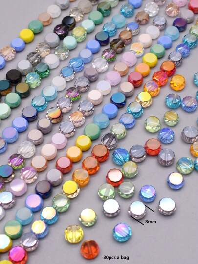 Mixed Color 30pcs 8mm/Bag Flat Round Faceted Glass Beads AB Color Disc-Shaped Glass Loose Beads For Jewelry Making DIY Bracelet Earring
