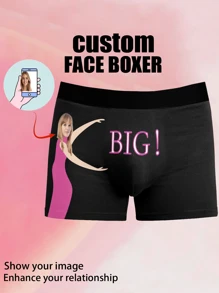 1pc Custom Valentine's Day Boxers For Men, Personalized Men's Underwear, Custom Boxer Briefs, Personalized Boxers For Husband, Custom Funny Faces Boxers Briefs, Valentine Gift, Anniversary Gift, Birthday Gift, Wedding Gift, Best Friend Gift, Gift For Boyfriend - Black - View 1