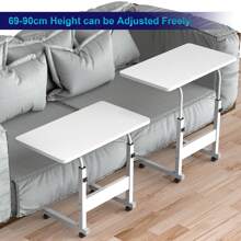 Table Roulant de Lit Canapé pour Ordinateur Portable Hauteur Réglable Table d'appoint Support d'ordinateur Table avec 4 Roulettes Verrouillables, Érable Blanc/Noir
