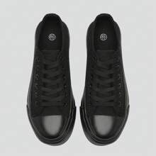 1 Pair Ladies Canvas Shoes Women Platform Trainers Lace Up Pumps Plimsolls Fashion Sneakers Low Top Casual Canvas Tennis Shoes For Women - All Black - View 5
