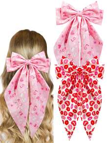 2/3/4 chiếc 2025 Kẹp tóc nơ dài họa tiết trái tim mới nhất cho bé gái, Kẹp tóc nơ đuôi dài mềm mại, Kẹp tóc kim loại cổ điển, Băng đô lụa, Phụ kiện tóc thanh lịch, Quà tặng tuyệt vời cho ngày lễ tình nhân - Nhiều màu - Xem 23