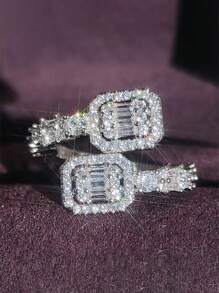 1 件经典方晶锆石戒指，适合女士婚礼订婚派对珠宝情人节礼物、妈妈、母亲、母亲节、礼物 - 1# - 查看 6