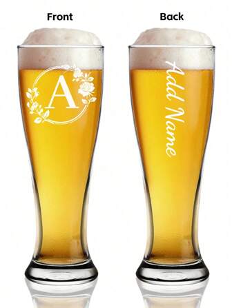 1 Piece, Personalized Glass Beer Mug, 16.91 Oz Glass Water Cup With Initials (A-Z) And Customizable Name, Iced Coffee Cup, Water Cup For Juice, Milk, Tea, Etc., Summer And Winter Wine Set, Christmas Gift