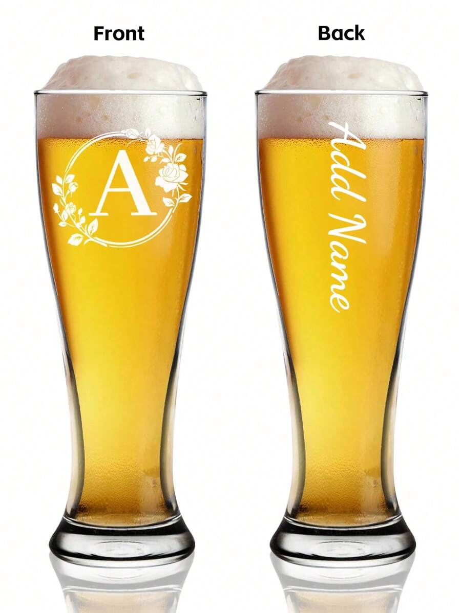 1 Piece, Personalized Glass Beer Mug, 16.91 Oz Glass Water Cup With Initials (A-Z) And Customizable Name, Iced Coffee Cup, Water Cup For Juice, Milk, Tea, Etc., Summer And Winter Wine Set, Christmas Gift