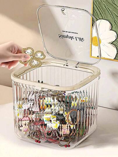 1 件多功能防尘桌面化妆品、发饰收纳盒、化妆品收纳盒、桌面垃圾桶、便捷卡扣式设计