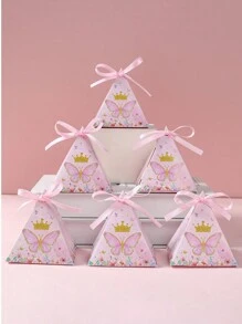 10 PEÇAS Caixas de Lembrancinhas de Festa de Borboleta Rosa, Caixas de Presente de Papel Triângulo Mini Borboleta e Floral, Caixas de Doces e Presentes com Tema de Festa, Decoração para Festa de Aniversário de Casamento e Princesa