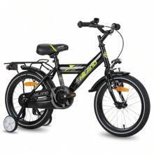 HILAND Rocket 16" 18" Vélo pour Enfants pour Garçons et Filles de 4 à 9 Ans, Vélo pour Enfants avec Cadre en Acier Carbone, Frein à Etrier, Frein à Rétropédalage arrière, Roues d'Entraînement Blanches et Porte-Bagages, 18 Pouces Avec Lumières (Noir/Blanc)