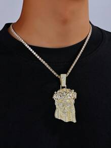 1 件定制男士嘻哈冰铜 14K 镀层大号耶稣吊坠带 4 毫米 20 英寸网球项链说唱歌手密镶 AAAAA CZ 方晶锆石珠宝男孩礼物