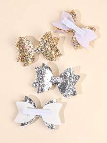 4/8pcs Glitter Hair Bows For Girls Sparkling Gold Silver Glitter Bow Hair Clips Red Black White Solid Color Glitter Bow Hairpins Headgear Shiny Bow Barrettes Girls Holiday Outfit Decor Headpiece Kids Baby Hair Accessories