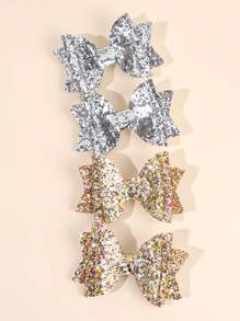 4/8pcs Glitter Hair Bows For Girls Sparkling Gold Silver Glitter Bow Hair Clips Red Black White Solid Color Glitter Bow Hairpins Headgear Shiny Bow Barrettes Girls Holiday Outfit Decor Headpiece Kids Baby Hair Accessories