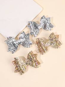 4/8pcs Glitter Hair Bows For Girls Sparkling Gold Silver Glitter Bow Hair Clips Red Black White Solid Color Glitter Bow Hairpins Headgear Shiny Bow Barrettes Girls Holiday Outfit Decor Headpiece Kids Baby Hair Accessories