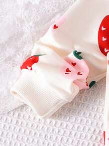 2pcs Baby Girls' Cute Fruit Pattern Long Sleeve Sweatshirt + Pants Set, Lightweight For Spring & Autumn