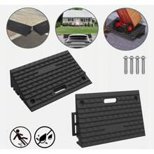 YARDIN 2 rampas de acera, rampa de umbral de puerta de goma, rampa de acera para automóvil, motocicleta, umbral de puerta de rampa para vehículo de silla de ruedas para bordillos de 10 cm de alto, negro - 53x32x10 cm