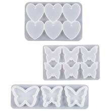 1 Peça de Molde de Silicone em Forma de Coração de Borboleta de 3 em 6 Furos para Pingente e Chaveiro de Resina com Conta-Gotas de Cristal DIY