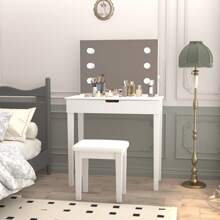 Sweiko Sweiko Coiffeuse avec miroir, tabouret de maquillage, coiffeuse avec 6 ampoules, blanc