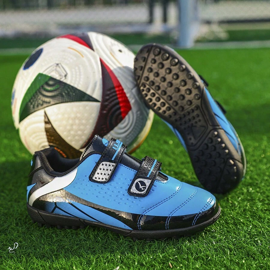 Crampoane pentru fotbal/fotbal pentru copii, pantofi de antrenament TF cu iarbă artificială pentru copii mici, cu curele cu cârlig, potriviti pentru copii sub 12 ani, băieți și fete