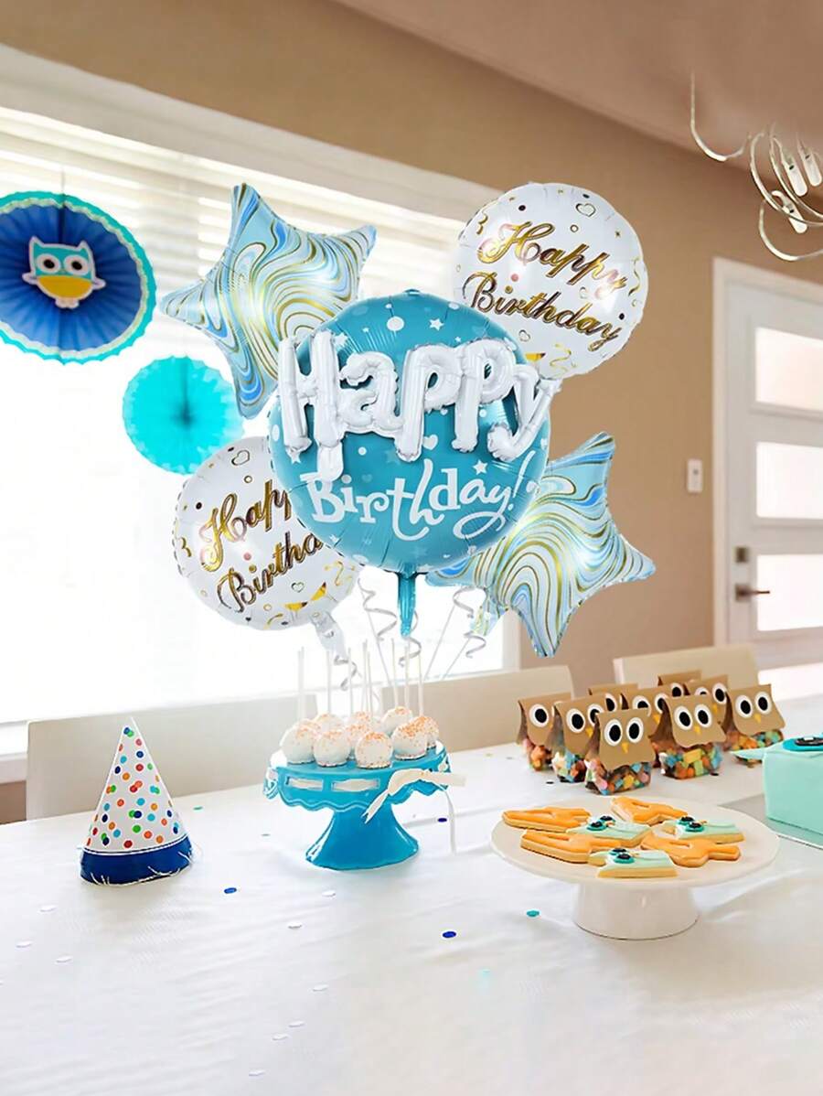 1pc/5pcs 22 Inch Round Happy Face Shape Foil Balloons, Decorations For Children Birthday Party
