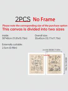 2 piezas Láminas decorativas sin marco con estampado de planta - Multicolor - Ver 13