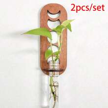 1 pièce Jardinière murale pour plantes d'intérieur, station de multiplication de phases de la lune avec support mural, vases de multiplication pour plantes, station de multiplication murale avec support en bois, tubes à essai en plastique, jardinières superposées, terrarium mural pour porte-plante de décoration murale de maison/bureau, boutures hydroponiques, support en bois pour plantes hydroponiques, décoration de jardin unique pour femmes, amateurs de plantes, décoration de chambre, décorations de mariage, décorations de maison