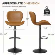 Nalupatio Wivel Bar Stools Set Of 2/4,PU Leather Upholstered Barstools With Back & Footrest, Seat Adjustable Height 22.2-31IN Counter Height Bar Chairs For Bar Kitchen Island - 棕色2件套 - 查看 3