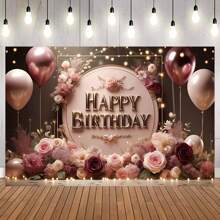 1PC Balon reutilizabil cu flori de trandafir roz, tema de zi de naștere, petrecere de aniversare, prăjituri pentru masă, banner decorativ din pânză din spate, decorat perfect, perete din camera de petrecere de zi de naștere, pânză din spate, accesorii de studio, nu este nevoie de energie 82,7*59,1/59,1*39,4/39,4*29,5 inci - Multicolor - Vizualizare 1