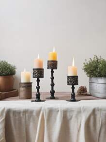 1 pieza Soporte de vela negro adecuado para la decoración de la chimenea, soporte de vela para la mesa del comedor, decoración clásica calada, decoración del centro de mesa para fiesta, decoración de ambiente, accesorios para cena romántica a la luz de las velas