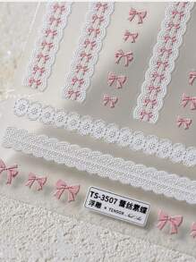 1张5D美甲贴纸，甜美蝴蝶结、粉色蕾丝、心形自粘美甲贴纸，高品质美甲贴花 - 彩色 - 查看 5
