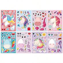 8Pcs Face Changing Sticker Unicorn Cartoon Cute Graffiti Children's Puzzle DIY Hand Account Puzzle Sticker (Some Colors And Styles Are Random)