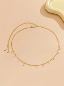 1pc Vintage Asymmetrical Pearl Tassel Sexy Waist Chain Belly Button Ring, Women Casual Beach Resort Party Body Jewelry