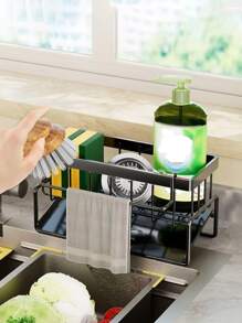 1pc ABS Plastic Kitchen Sink Stand Kitchen Sink Counter Quick Drain Sponge Stand Kitchen Sink Storage Box Automatic Drain Rag Stand Dish Towel Stand,Bag,Organizer,Storage,Kitchen