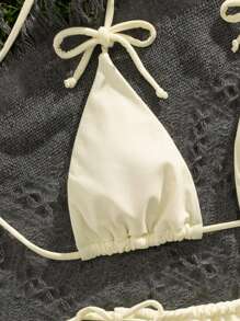Solid Color Tie Bikini Set, Women Sexy Beach Swimwear Set, For Summer Vacation