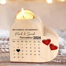 1pc Personalized Wooden Heart-Shaped Candle Holder With Name/Date/Text, Suitable For Various Desktop Decorations, Perfect For Valentine's Day, Ideal Gift For Anniversaries, Weddings, Birthdays (Candles Not Included) - Multicolor - View 4