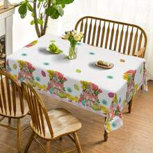 1 件复活节兔子和花卉图案桌布、小鸡和复活节彩蛋印花桌布、春季清新设计、室内外节日派对装饰、复活节装饰、送给家人和朋友的完美复活节礼物