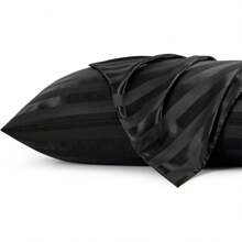 2 Packungen Luxuriöse Seiden-Satin gestreifte Kissenbezüge, schwarze 3cm Streifen Jacquard aus ultraweichem Polyester mit Umschlagverschluss, maschinenwaschbar, 80-85g/m², kühlender Komfort für Haar und Haut, Hotelbett-Qualität Kissenbezüge