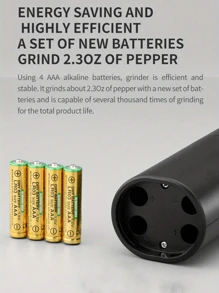 1pc/2pcs Electric Pepper And Salt Grinder , Battery Powered Adjustable Of Coarseness Black Pepper Grinder Mill , Automatic Grinding For BBQ Restaurant Kitchen For White Pepper, Black Pepper, Sea Salt, Cumin.