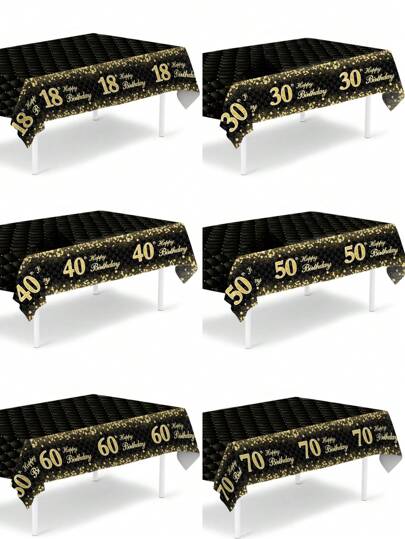 1pc Black Gold Fragmented Gold Birthday 18th 30th 40th 50th 60th 70th Birthday Party Disposable Rectangular Tablecloth, Table Runner Perfectly Decorated Men Women's Birthday Party Room Table, 18th Birthday 30th Birthday 40th Birthday 50th Birthday 60th Birthday 70th Birthday Party Gift Table Decoration Table Cloth Table Cover, Birthday Gift, Party Favor