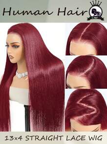 Tóc giả ren phía trước màu đỏ tía 26 inch làm từ tóc thật 150% mật độ Tóc giả tóc người màu đỏ 13*4 T Tóc giả thẳng màu đỏ tía trong suốt được nhổ sẵn với tóc con cho phụ nữ (Tóc giả ren phía trước thẳng 99j 26 inch Tóc giả tóc người - Màu Đỏ Sâu - Xem 1