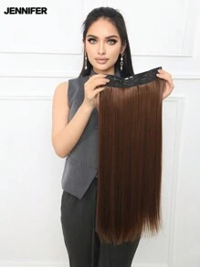 Postizo de cabello sintético JENNIFER de 24 pulgadas de largo, recto, marrón y negro, extensiones para mujeres, peluca de cabello liso sintético para uso diario y de fiesta - Marrón oscuro - Ver 9