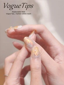 10 sztuk Lavender Jiu Beauty Nails XS/S/M/L Krótkie okrągłe do noszenia paznokcie, Eleganckie fantazyjne żółte kolory pochlebne, Ręcznie robione Premium krótkie paznokcie z gradientowymi kryształkami, Matowe krótkie, luźne, dociskane, do noszenia paznokcie, dociskane akrylowe paznokcie