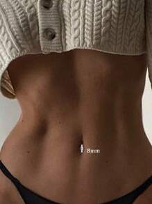 1 Pc S925 Prata Esterlina Clássico Simplicidade Unha de Umbigo Com Diamante Incrustado Redondo Zircônia Fivela de Umbigo, Comprimento do Pólo 6mm,8mm,10mm,12mm, Decoração de Umbigo de Punção de Garota Gostosa Presente para Roupa Diária Feminina, Um Presente para Ela, Dê Presentes para Irmãs Namorada