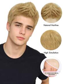 8 Inch Men Short Fashion Wig Synthetic Wigs Breathable Rose Net Cap For Daily Or Part Music Festival Use And All Seasons Wear Golden Brown Available