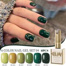 XEIJAYI XEIJAYI 6Pcs 15ML Jelly Ice Transparent Nude Green Blue Green And Colorful And Pure Gel Nail Polish Set Peelable UV LED Gel Polish, Glossy Finish, For Nail Salon And DIY For Beginners