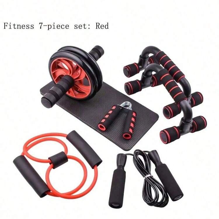 Entrenador multifuncional para ejercicios abdominales en casa, incluye rueda abdominal pequeña, barra para flexiones, banda de resistencia, cuerda de saltar y talla grande, un conjunto completo de equipos de fitness para entrenamiento en casa, gimnasio, deporte, ejercicio en casa, rueda abdominal, rodillo abdominal - Multicolor - Añade 15