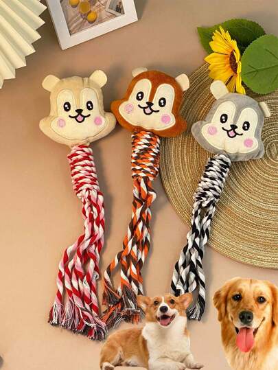 1 Stück weiches Plüsch-Eichhörnchen-Stil Seil Hunde Kau-Spielzeug, interaktives Zahndoch-Spielzeug für Welpen