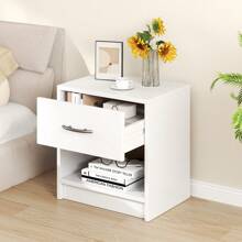 Lifezeal Modern Nightstand Bedside Table With Drawer Open Storage Shelf For Small Spaces Light Gray/Oak&White/Natural&White/Natural/White/Dark Gray - 白色 - 查看 2