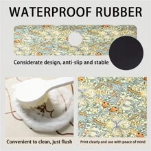 1pc Vintage Flower Pattern Faucet Mat For Kitchen Sink Protectors Art Design Kitchen Accessories Rubber Mat Splash Guard,Bathroom Faucet Mat, Trimmable Anti-Slip & Splash Proof - Multicolor - View 6