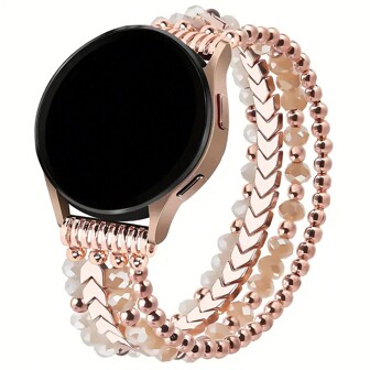 Beaded Bracelet Compatible With Samsung Galaxy Watch7/6/5/4 40/44mm Band/Active 2,Watch 4 Classic 42mm 46mm,Watch 5 Pro 45mm Band Women,20mm Handmade Fashion Elastic Crystal Beads Bracelet