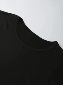 Motown Vinyl Records Summer Simple Pattern T-Shirt, Casual Crew Neck, Fit, Short Sleeves, Breathable Fabric, Versatile Top, Suitable For Teens And Adults - 黑色 - 查看 3