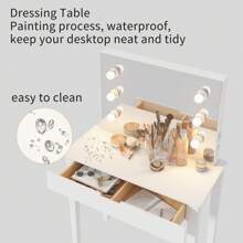 Sweiko Sweiko Coiffeuse avec miroir, tabouret de maquillage, coiffeuse avec 6 ampoules, blanc