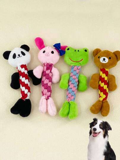 1pc Pet Plush Rope Braided Toy, Animal Bonito Em Forma De Sapo Panda Urso Coelho Design, Brinquedo De Mastigar Para Treinamento E Interação De Cães